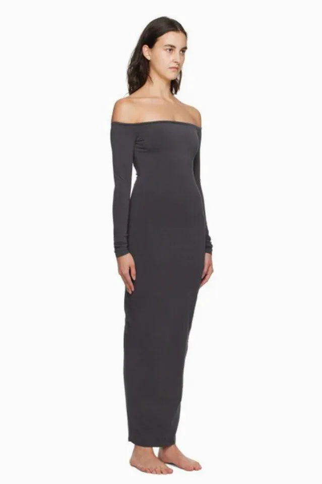 Off-shoulder ribbed knit maxi dress - View 6 | TEVQA