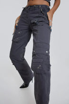 Vintage Grey Low Rise Cargo Pants - TEVQA