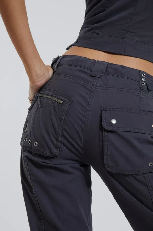 Vintage Grey Low Rise Cargo Pants - TEVQA