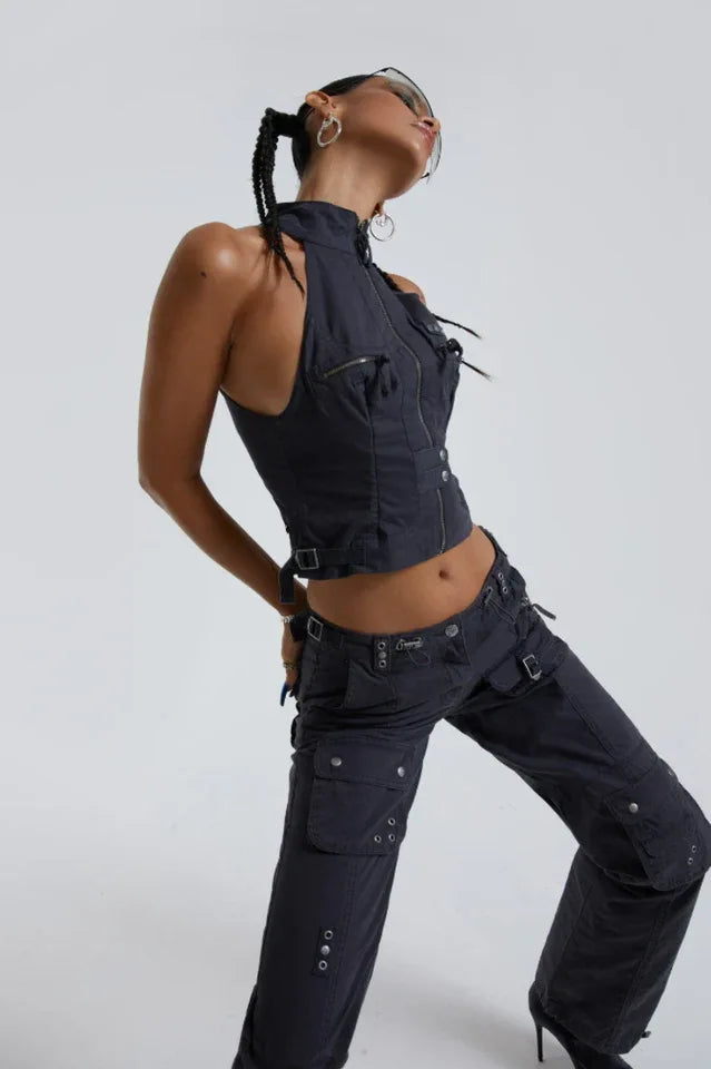 Vintage Grey Low Rise Cargo Pants - TEVQA