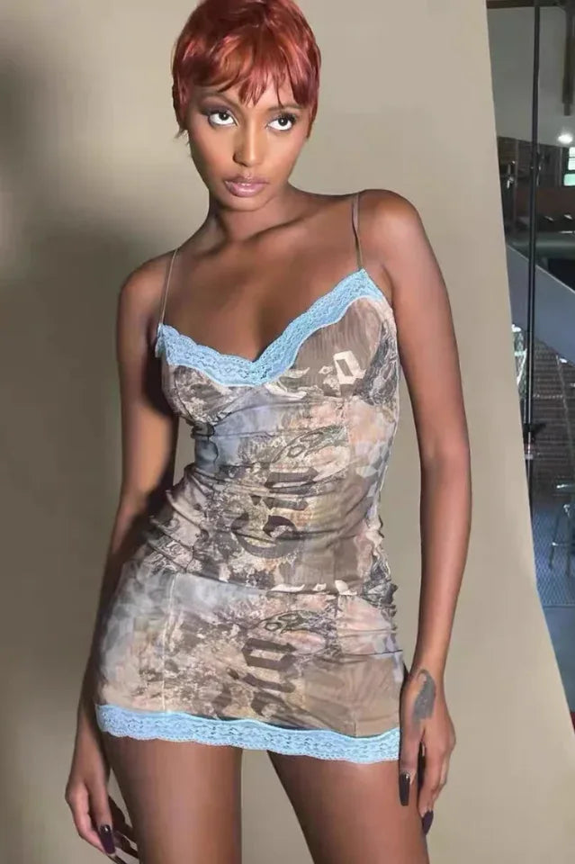 Printed mesh mini dress - View 6 | TEVQA