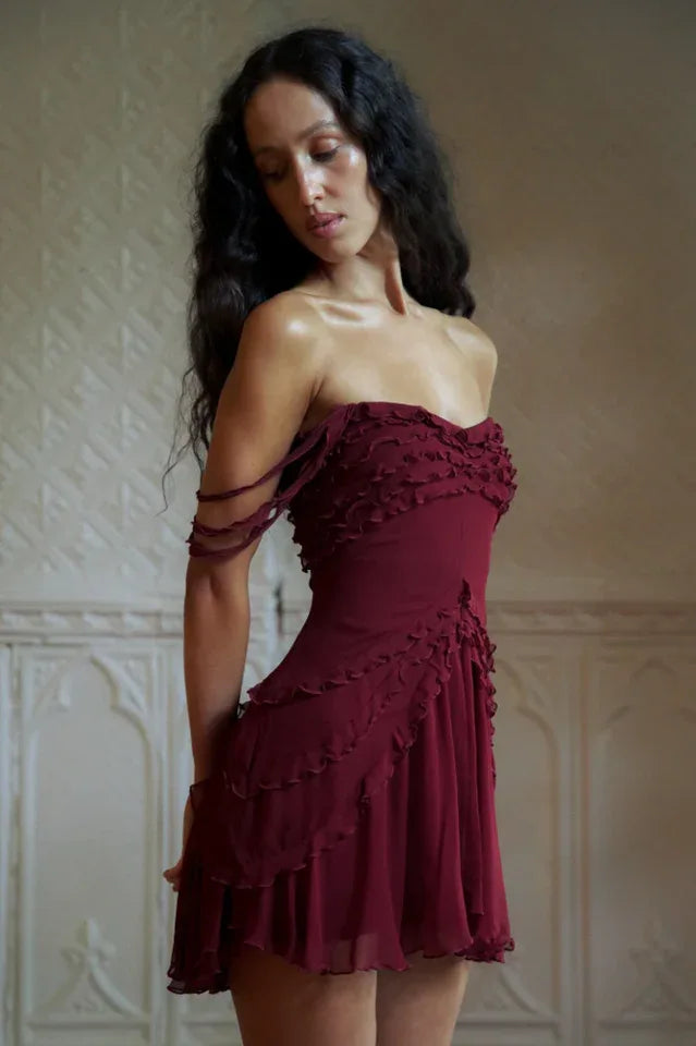 Strapless mini dress with fit and flare silhouette - View 7 | TEVQA