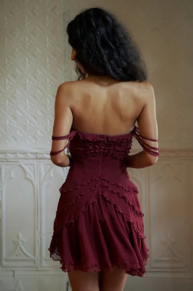 Strapless mini dress with fit and flare silhouette - View 8 | TEVQA