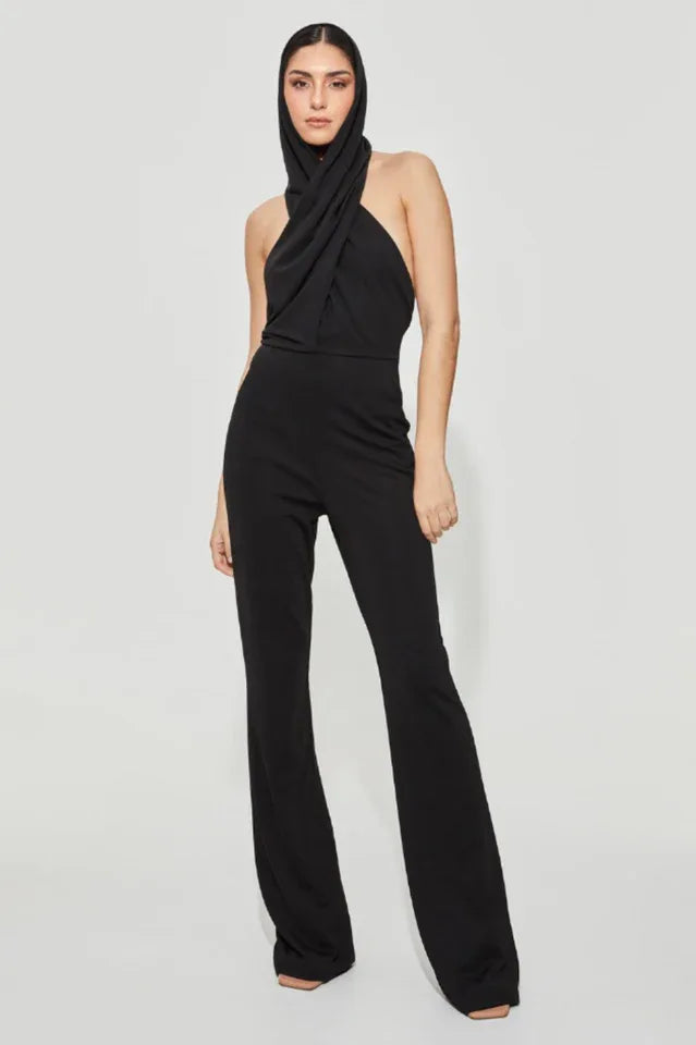Backless Hooded Jumpsuit With Slip Pockets - TEVQA Main image