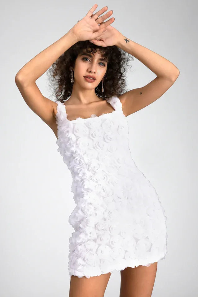 3D floral mini dress with square neckline - View 6 | TEVQA