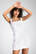 3D floral mini dress with square neckline - View 6 | TEVQA