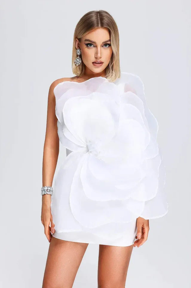 One Shoulder Floral Appliqué Mini Dress - View 7 | TEVQA