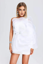 One Shoulder Floral Appliqué Mini Dress - View 7 | TEVQA