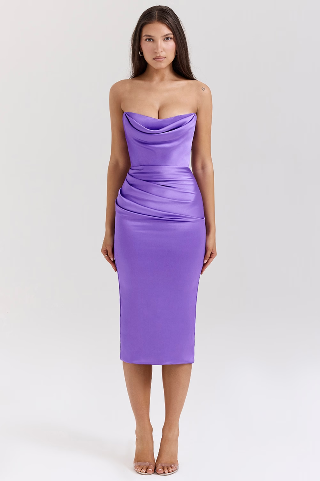 Santana Violet Satin Strapless Corset Dress | Dress In Beauty