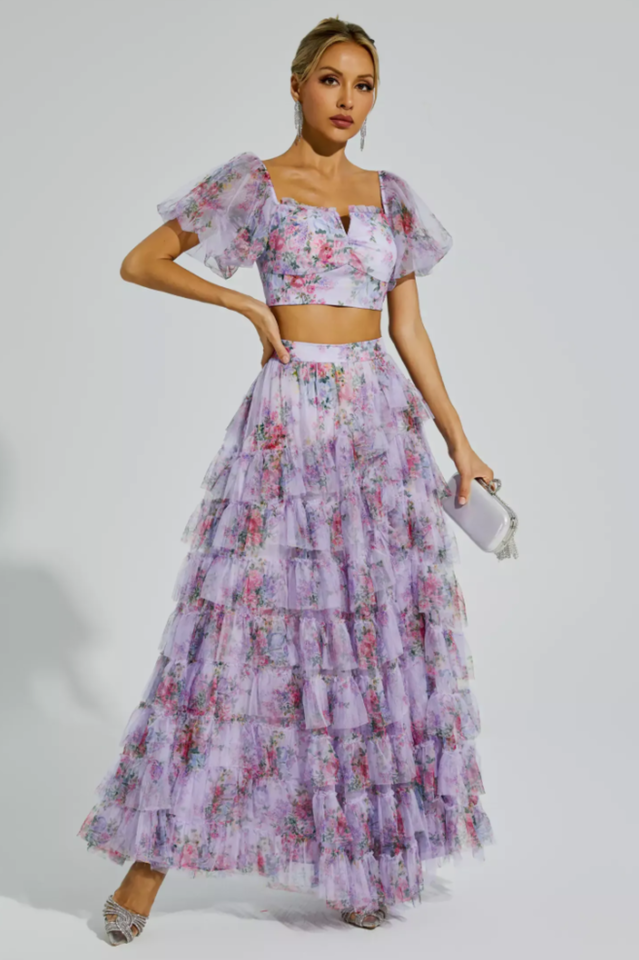 Braylee Purple Floral Ruched Set | Dress In Beauty