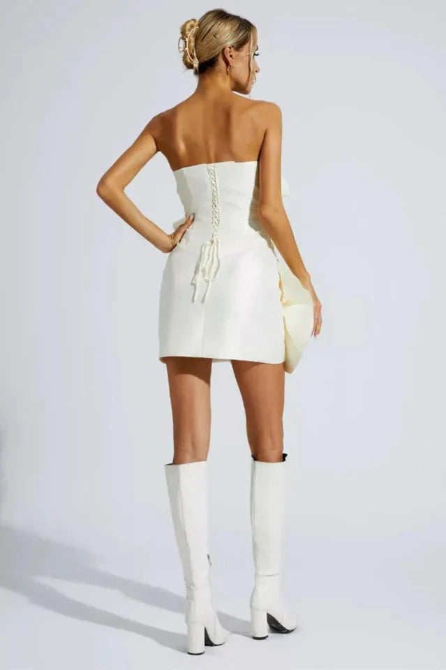 Serenity Silk Voluminous Flower Mini Dress - View 6 | TEVQA