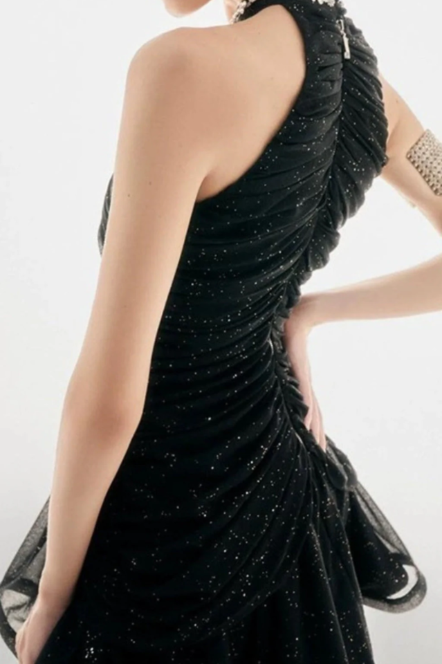 Draped Crystal Stone Detail Design Dress | Dress In Beauty