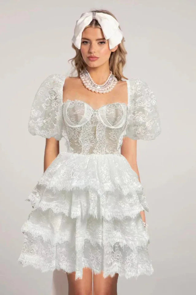 Alix Puff Shoulder Tiered Mini Dress - TEVQA Secondary image