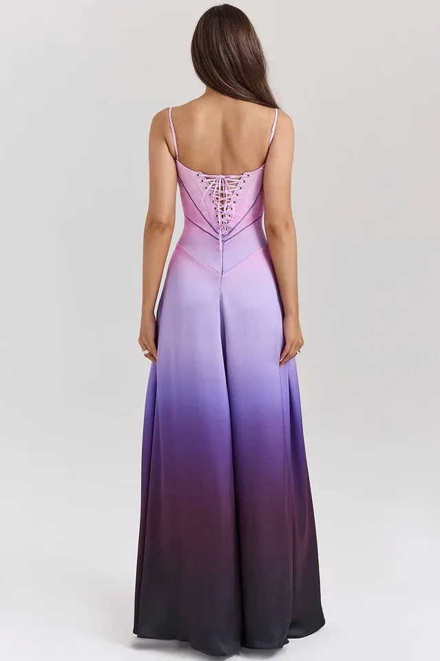 Ombre Print Lace Up Maxi Dress - View 6 | TEVQA