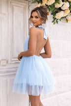 Halter Neck Tiered Tulle Party Dress - View 8 | TEVQA