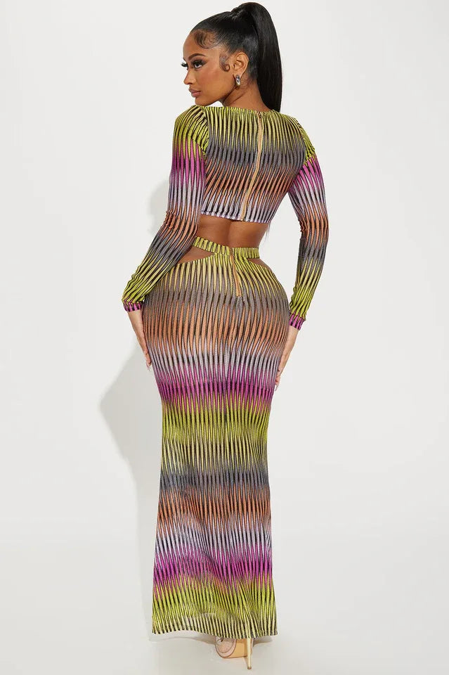 Abstract Print Knit Skirt Set Secondary image