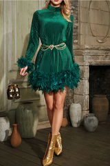 Ayden Feather Velvet Dress With Belt | Dress In Beauty