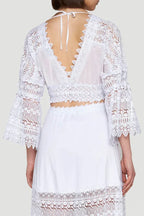 White lace maxi skirt set with cropped top - View 6 | TEVQA