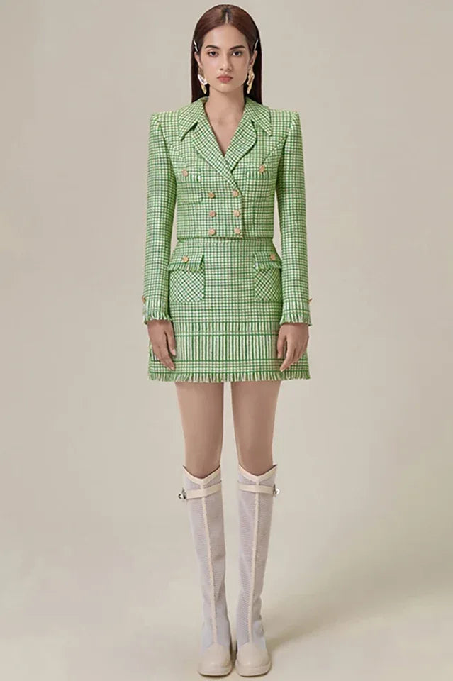 Textured Double Breasted Blazer & Skirt Set Secondary image