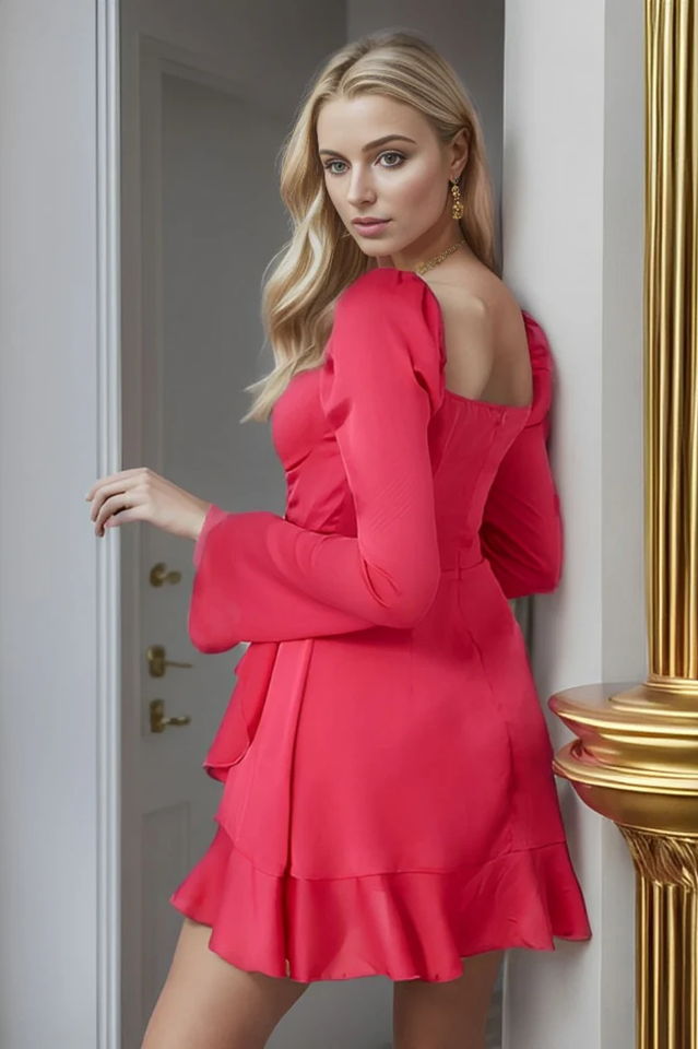 High Waist Bishop Sleeve Solid Dress | Dress In Beauty