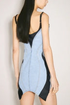 Bi-Material Spiral Denim Dress - TEVQA