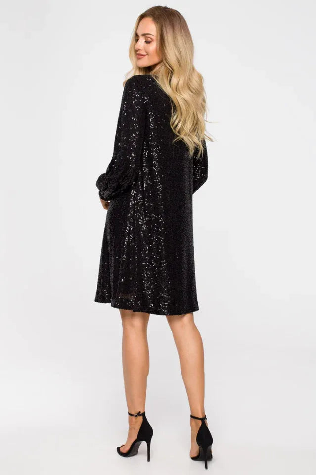 Sequin party dress with puff sleeves - View 8 | TEVQA