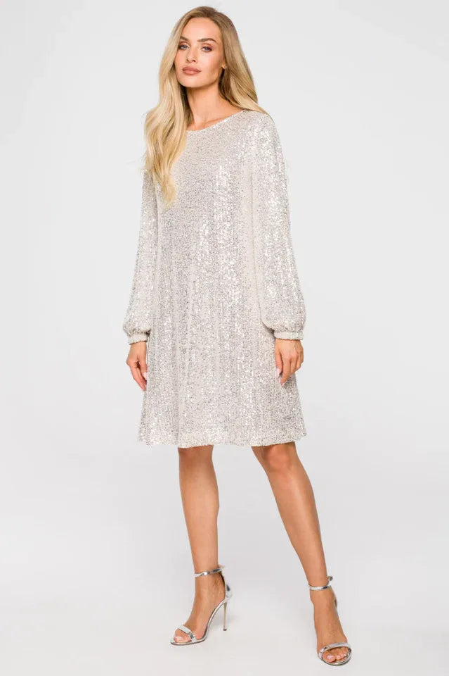 Sequin party dress with puff sleeves - View 11 | TEVQA
