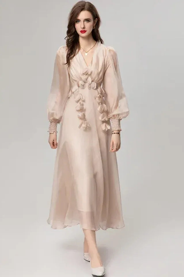 Floral Appliqué Midi Dress - View 6 | TEVQA