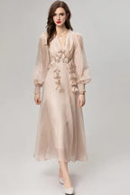 Floral Appliqué Midi Dress - View 6 | TEVQA