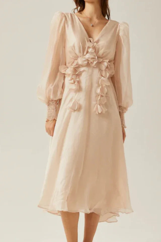Floral Appliqué Midi Dress - View 7 | TEVQA