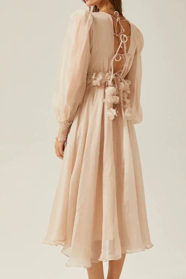 Floral Appliqué Midi Dress - View 9 | TEVQA