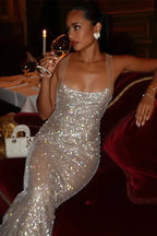 Sequin maxi dress with scoop neck and open back - View 6 | TEVQA