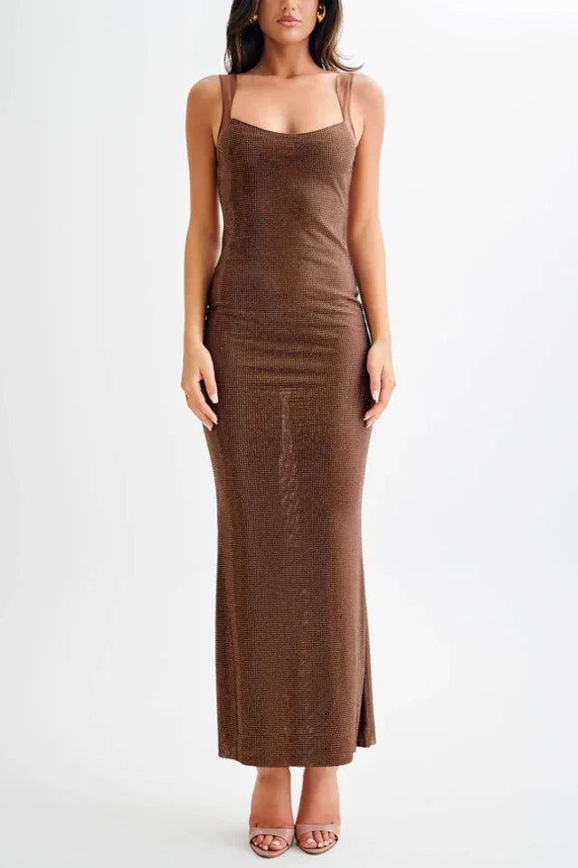 Sequin maxi dress with scoop neck and open back - View 10 | TEVQA
