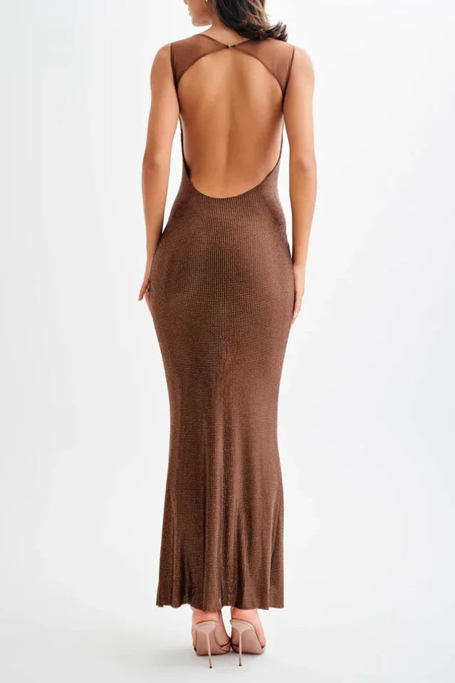 Sequin maxi dress with scoop neck and open back - View 11 | TEVQA