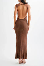 Sequin maxi dress with scoop neck and open back - View 11 | TEVQA