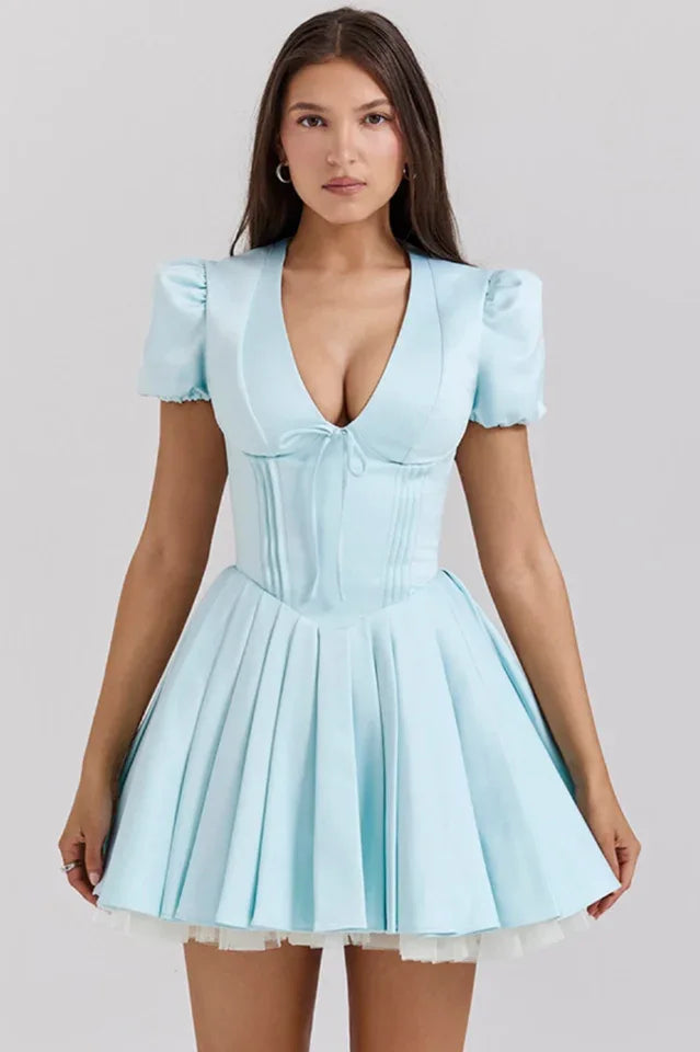 Imani Delicate Satin Pleated Mini Dress - TEVQA