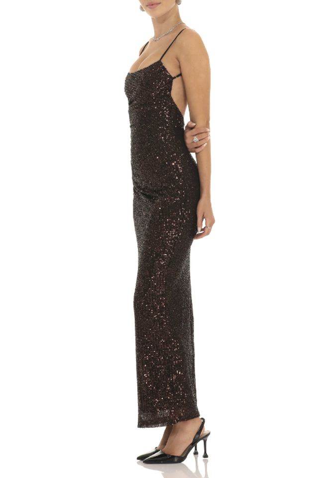 Copper Sequin Bodycon Maxi Dress | Dress In Beauty