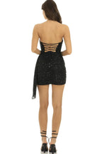 Strapless Sequin Tassel Corset Dress - TEVQA