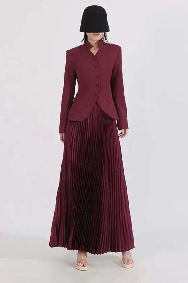 Mandarin Collar Peplum Jacket & Pleated Skirt Set Secondary image