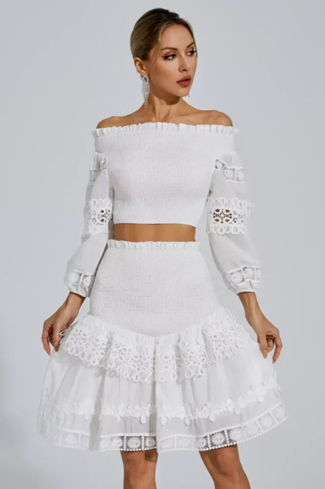 Embroidered One-Shoulder Top and Skirt Set Secondary image