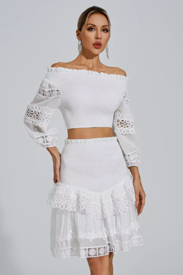 Raina White One-Shoulder Embroidered Set | Dress In Beauty