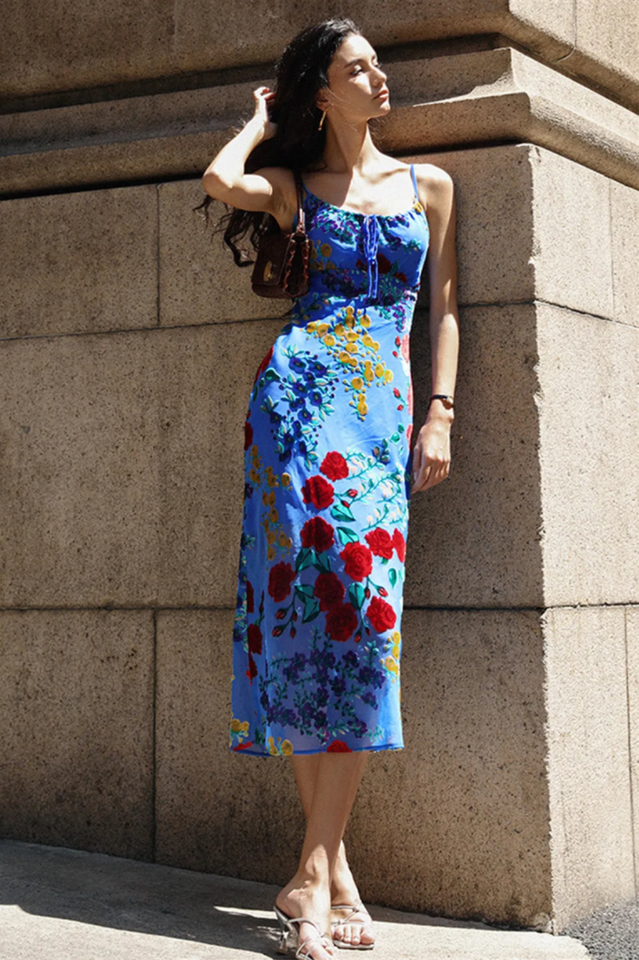 Julie Floral Velvet Burnout Backless Midi Dress | Dress In Beauty