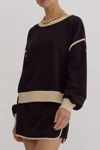 Forest green contrast trim pullover and skort set - View 16 | TEVQA