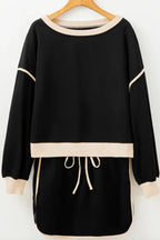 Forest green contrast trim pullover and skort set - View 20 | TEVQA