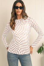 Black and white wavy checkered mesh top - View 14 | TEVQA