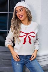 Ribbon Bowknot Pattern Jacquard Knit Sweater | Dress In Beauty