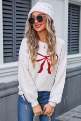 Ribbon Bowknot Pattern Jacquard Knit Sweater | Dress In Beauty