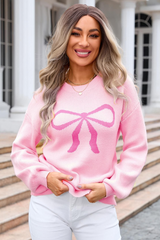 Ribbon Bowknot Pattern Jacquard Knit Sweater | Dress In Beauty