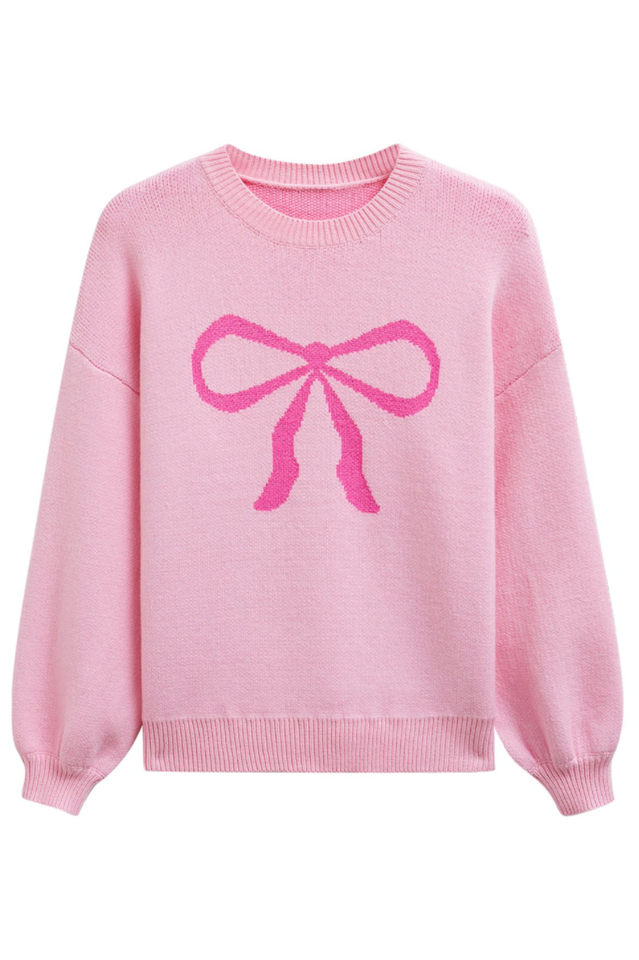 Ribbon Bowknot Pattern Jacquard Knit Sweater | Dress In Beauty