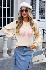 Ribbon Bowknot Pattern Jacquard Knit Sweater | Dress In Beauty